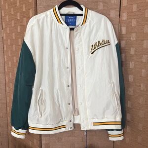 Athletics White and Dark Green Varsity Jacket